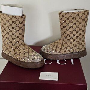 Gucci GG Boots with Crystals - Beige and Brown